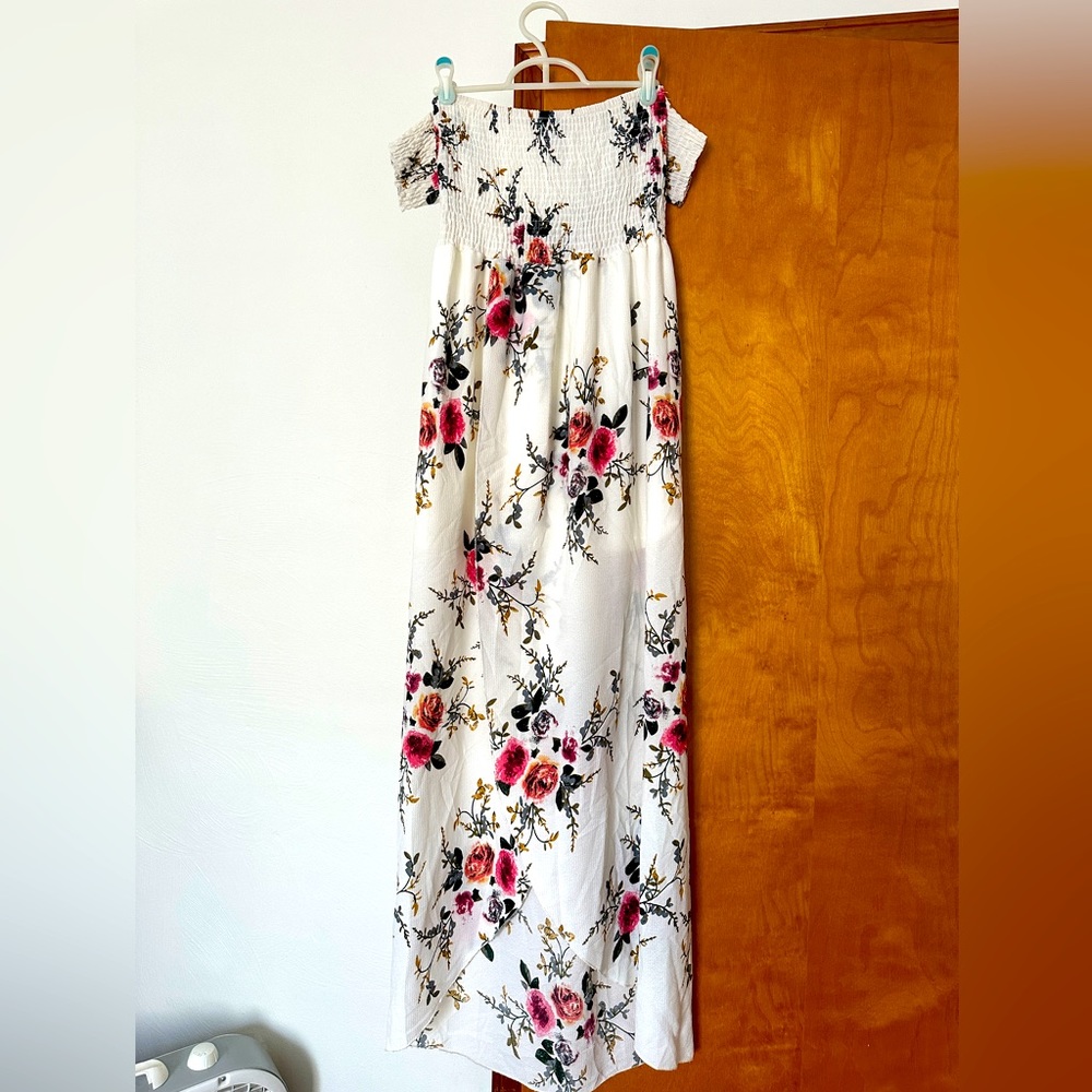 Size small off the shoulder floral beach dress with open slit on the front